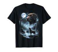 Chocolate Labrador Retriever Aullando a la Luna Retro 90's Camiseta