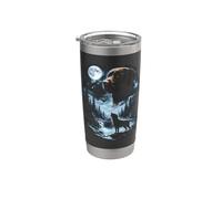 Chocolate Labrador Retriever Aullando a la Luna Retro 90's Vaso térmico de acero inoxidable de doble pared