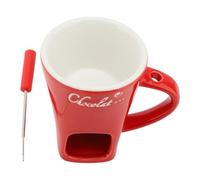 Chocolate Melting Cup, Ceramic Sweet Fondue Cup Fondue Mug Butter Warmers Pot Mini Simmer Mug with Forks for Chocolate Cheese Candy (Rojo)