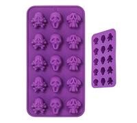 Chocolate Mold, Candy Mold, 15-Grid Skull Design Silicone Baking Tray, Non-Stick Flexible for Ice Whiskey Cocktail Chilling, Parties Beverage and Champagne Drink, 7.9x4.1 Inches