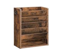 CHOEZON Archivador Vertical de Pared con 6 Niveles y Bandeja Inferior, Organizador en Madera Vintage de Carpetas o Revistas, Portadocumentos con 2 Ganchos Laterales, Marrón Vintage DMWJ01FG