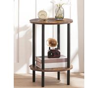 CHOEZON Mesa Auxiliar Redonda, Mesita de Sofá con Dos Estantes, Mesilla de Noche Pequeña, Mesita de Centro de Estilo Industrial para Salón, Dormitorio, Marrón Vintage y Negro DTBZ01BF