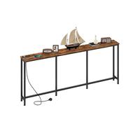 CHOEZON Mesa consola estrecha de 180 cm con toma de corriente, mesa de sofá delgada de 18 cm, mesa de sofá larga con estación de carga, para entrada, pasillo, sala de estar, marrón rústico y negro