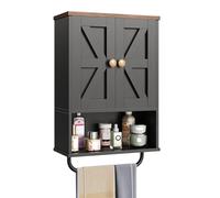 CHOEZON Mueble de Baño Colgante de 2 Puertas, Armario de Pared con Compartimento Abierto y Toallero, Botiquín, Estilo Granero, para Dormitorio, Sala de Estar, Cocina, Negro y Nogal Marrón