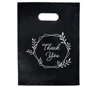 Choice Marts 100 bolsas de agradecimiento para negocios, pequeñas, color negro, 1.5 mil, 9 x 12 pulgadas, bolsas de mercancía extra gruesas negras brillantes y bolsas de agradecimiento con asas y