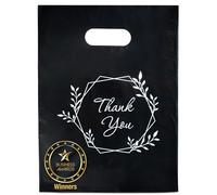 Choice Marts - 200 bolsas de plástico brillante extra gruesas de 2 mm para pequeñas empresas y boutique, adecuadas como bolsas de agradecimiento, Negro Thank You, Clásico