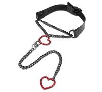 Choker Kette Black Halsband Damen Schwarz Rot Punk Gothic verstellbarer Pu Leder Halskette mit Edelstahl Herz Ring Heart Kuba -Stil Necklace Women's Kette für Halloween Festival Weihnachten Party