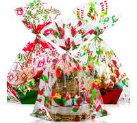 Cholemy 30 bolsas grandes de celofán de Navidad a granel jumbo de 19.7 x 27.6 pulgadas, bolsas de regalo de Navidad y 100 lazos giratorios de plástico para regalos de fiesta de invierno