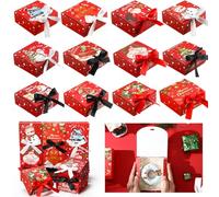 Cholemy 36 cajas de regalo de papel kraft de Navidad con tapas, cajas de regalo pequeñas a granel para regalos de Navidad con lazo, cajas vacías de dama de honor para propuesta de Navidad, embalaje de