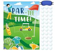 Cholemy 38 piezas de juegos de fiesta de golf Par Tee Time Pin the Golf Ball en el agujero, calcomanías de póster con vendas para los ojos, decoración de fiesta de juego de golf para niños, niñas,