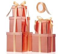 Cholemy 5 Piezas Caja de Regalo con Tapa y Cinta 5 Tamaños Mixtos Caja de Regalo con Tarjeta de Recuerdo Cuadrada Cajas Anidadas para Cumpleaños Boda Día de la Madre Día del Padre (Oro Rosa)