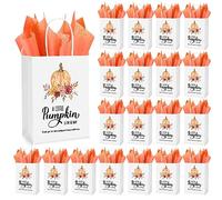 Cholemy Juego de 25 bolsas de regalo de calabaza con texto en inglés "A Little Pumpkin Is On The Way", bolsas de regalo de papel de seda, bolsas de regalo de otoño, bolsas de dulces para baby shower