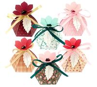 CHolic 48 cajas de dulces de fiesta, caja de dulces en forma de pétalo con etiquetas y cintas para fiestas temáticas de flores, despedidas de soltera, decoraciones de boda, decoraciones de mesa de