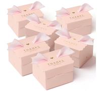 CHolic 50 cajas de dulces para fiestas, caja de dulces rosa de agradecimiento con cintas para fiesta de cumpleaños, despedida de soltera, decoraciones de boda, decoraciones de mesa de dulces