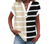 Chollos Ultima Hora Ofertas Flash Cuello V Blusas Mujer Verano Elegantes De Rayas Camisetas Blancas Ropa de Francesa Fitness Camisa Verano Caqui Manga Corta Camiseta Negra Mujer Caqui XL