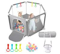 CHOLY Parque infantil para bebés y niños pequeños, parque estable hexagonal con malla transpirable, valla de actividades para niños para interior y exterior con bolsa de viaje (Gris claro)