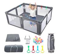 CHOLY Parque infantil plegable para bebés con alfombrilla, parque infantil | Parque infantil portátil con pelotas oceánicas, valla infantil de montaje rápido con bolsa de viaje (gris, 180 x 150 cm)