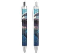 Chomp Shark Ocean - Bolígrafo retráctil de tinta negra de 0,5 mm, suministros de oficina, 2 unidades, como imagen 1