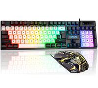CHONCHOW Combo de teclado y mouse con cable USB, juego de teclado y mouse para jugador, tamaño completo, arco iris, LED, retroiluminado, juego de teclado y mouse para computadora, laptop, Xbox PS4,