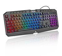 CHONCHOW Teclado para juegos con cable con luz colorida, teclado silencioso retroiluminado 100% de tamaño completo con almohadilla numérica, controles multimedia dedicados para PC, Mac, PS5, Xbox