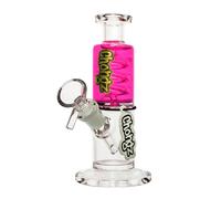 Chongz Pipa de agua rellena de líquido "Floyd" de 15 cm. Logotipo de Chongz con acento dorado, cuenco en forma de cono de 14 mm con mango de elevación, tallo integrado y espiral de enfriamiento de