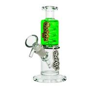 Chongz Pipa de agua rellena de líquido "Floyd" de 15 cm. Logotipo de Chongz con acento dorado, cuenco en forma de cono de 14 mm con mango de elevación, tallo integrado y espiral de enfriamiento de