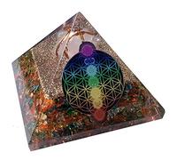 CHONIT Pirámide de orgonita, mezcla chakras multicolor con símbolo la flor vida, protección EMF contra radiación, pequeño cristal roca como decoración para el hogar (mezcla (dorado)