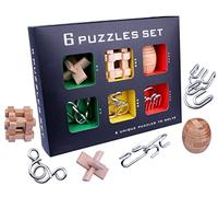 Chonor 6 en 1 Cubo Rompecabezas 3D de Madera del Enigma Juego Puzle de Alambre de Metal - Clásica de Cerradura de Brain Teaser Puzzle IQ Juguetes para Niños y Adultos - Idea Perfecta del Regalo