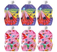 ChooMee Bolsas Reutilizables Comida Bebé | Sin BPA | Bolsitas Antifugas para Smoothies, Purés y Papillas | Rellenables, Doble Cierre, Base Ancha | 6 Uds, 230 ml FlutterBug