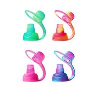 ChooMee SoftSip Boquilla para bolsitas de comida | Antigoteo | Protege las encías | Silicona reutilizable | 4 unidades Amarillo Rosa Swirl, Verde Púrpura Swirl
