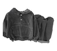 Choomomo Conjunto de ropa para niños pequeños, 2 piezas, manga larga, vaquero, pantalones vaqueros, pantalones de primavera y otoño, conjunto de sudadera para bebé, Negro , 92-98