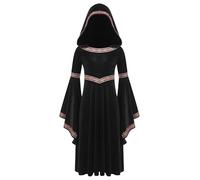 Choomomo Vestido medieval de terciopelo para niña, estilo victoriano, renacentista, gótico, con mangas de trompeta, festivo, fiesta, cosplay, disfraz de Halloween, color negro, 140-152
