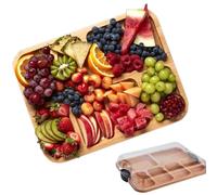 Chopping Board - Bamboo Chopping - 15in Wood Cutting Board - Portable Food Prep Boa.rd 1800g Wooden Design with Clear Lid Ideal for Slicing Meat Cheese Veggies Salad Daily Kitchen Accessory Use
