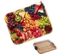 Chopping Board - Bamboo Chopping - 15in Wood Cutting Board - Portable Food Prep Boa.rd 1800g Wooden Design with Clear Lid Ideal for Slicing Meat Cheese Veggies Salad Daily Kitchen Accessory Use