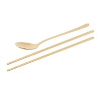 Chopsticks de cuchara de acero inoxidable, palillos de metal cucharones coreanos de cubiertos de cubiertos conjuntos de cubiertos de estilo coreano (oro)