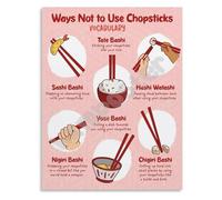 Chopsticks Etiquette Poster What Not to Do with Chopsticks Table Manners Educational Wall Art for Home Kitchen Learning(Framed,16x24inch(40x60cm))