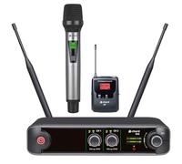 Chord Sistema de micrófono inalámbrico XU2 Dual UHF - Combo de micrófono de mano y auriculares/solapa, sistema PA portátil para karaoke, clase de fitness, DJ, presentador y amplificador de voz del