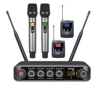 Chord XU4 Quad UHF Sistema de micrófono inalámbrico - Juego de 4 micrófonos con 2 de mano y 2 auriculares/solapa, sistema PA profesional para karaoke, DJ, clase de fitness y eventos Reino Unido