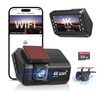 CHORTAU DashCam 4K+1080P, Dual WiFi Dash CAM Coche con App, Cámara de Coche con Pantalla de 3 Pulgadas y Tarjeta 64G Gratis con Visión Nocturna, Monitor de Aparcamiento, WDR, G-Sensor