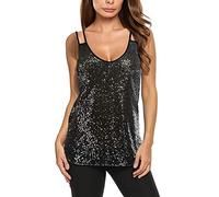 CHOSERL - Blusas con lentejuelas de verano para mujer, con brillo para fiesta, manga corta, Black1, XL