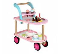 Chosertory Carrito de Helados de Madera para Niños Trole de Postres Carro de Juego Juguete de Conos de Colores y Piezas para Servir Adecuado para Juego en Casa Guardería Aprendizaje Social