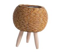 Chosertory Cesta con Soporte Decorativa Organizador Macetero de Mimbre Patas de Madera Diseño Minimalista Adecuada para Oficina Dormitorio Salón Decoración Regal, Pelota Marrón Claro