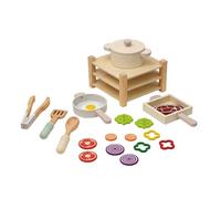 Chosertory Children Pretend Play Set de Cocina Infantil de Madera con Batería Utensilios Accesorios y Estante Organizador Bordes Suaves Fomenta Coordinación