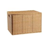 Chosertory Contenedor de Almacenamiento Tejido Caja Organizadora Cesta Recipiente con Tapa de Ajuste Plano en Plástico PP con Textura Mimbre con Aberturas para, Marrón Claro, 50x35x31cm