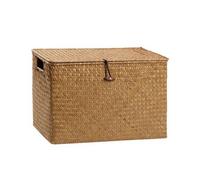 Chosertory Contenedor de Almacenamiento Tejido Caja Organizadora Cesta Recipiente con Tapa de Ajuste Plano en Plástico PP con Textura Mimbre con Aberturas para, Café Oscuro, 44x30x28/29cm