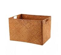 Chosertory Contenedor de Almacenamiento Tejido Caja Organizadora Cesta Recipiente con Tapa de Ajuste Plano en Plástico PP con Textura Mimbre con Aberturas para, Café Claro, 55x40x35/36cm
