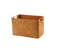Chosertory Contenedor de Almacenamiento Tejido Caja Organizadora Cesta Recipiente con Tapa de Ajuste Plano en Plástico PP con Textura Mimbre con Aberturas para, Café Claro, 36x22x23/24cm