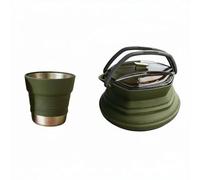 Chosertory Tetera de Silicona Plegable Ligera Hervidor con Asa Taza de Silicona Función Espacio Reducido Montaje Rápido y Adecuada para Picnic Turismo Viaje por Carretera, Verde Oscuro