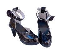 Chosertory Zapatos ñeca Miniatura Modelo Accesorio PVC Elegante con Correa Apropiados para Coleccionistas Aficionados Uso Diario Decoración, Negro