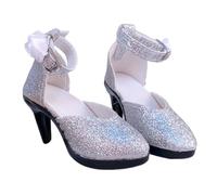 Chosertory Zapatos ñeca Miniatura Modelo Accesorio PVC Elegante con Correa Apropiados para Coleccionistas Aficionados Uso Diario Decoración, Plata